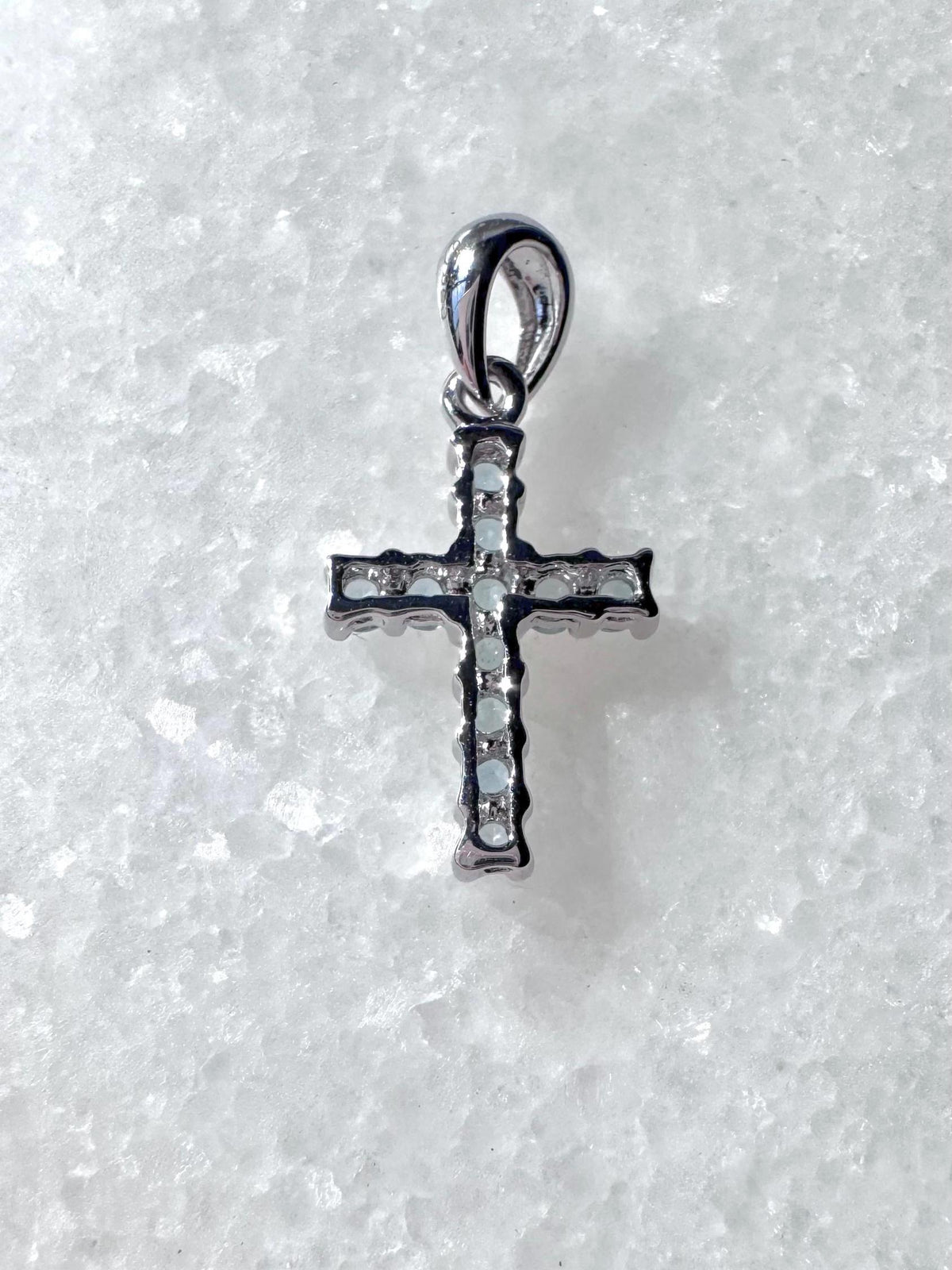 Genuine Aquamarine Cross Pendant (Mini) / 14K Solid Gold