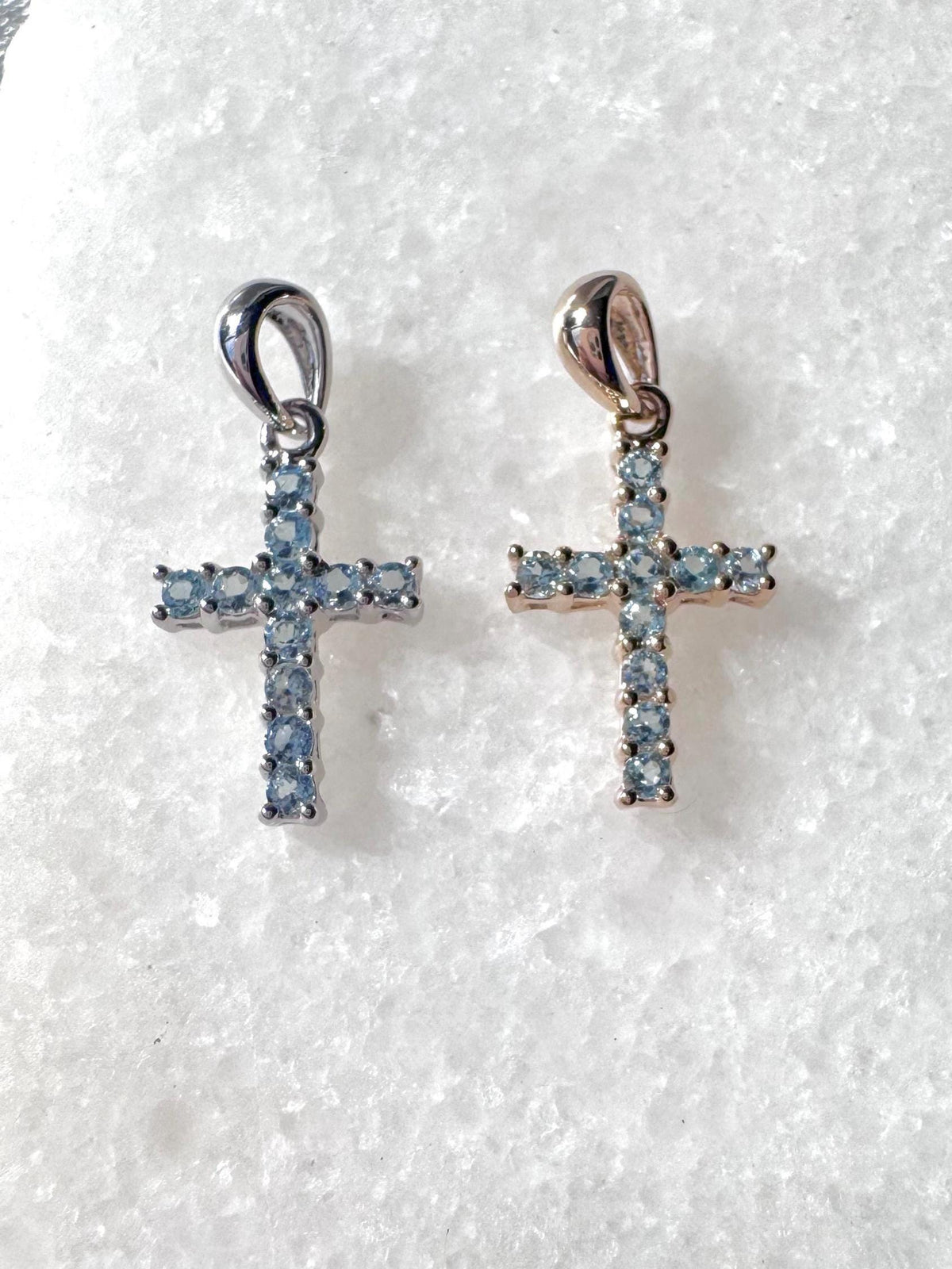 Genuine Aquamarine Cross Pendant (Mini) / 14K Solid Gold