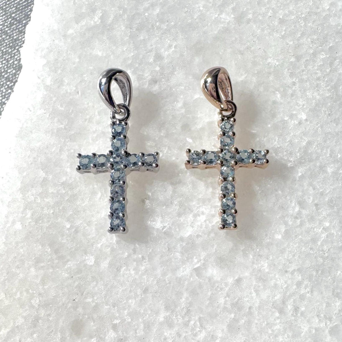 Genuine Aquamarine Cross Pendant (Mini) / 14K Solid Gold