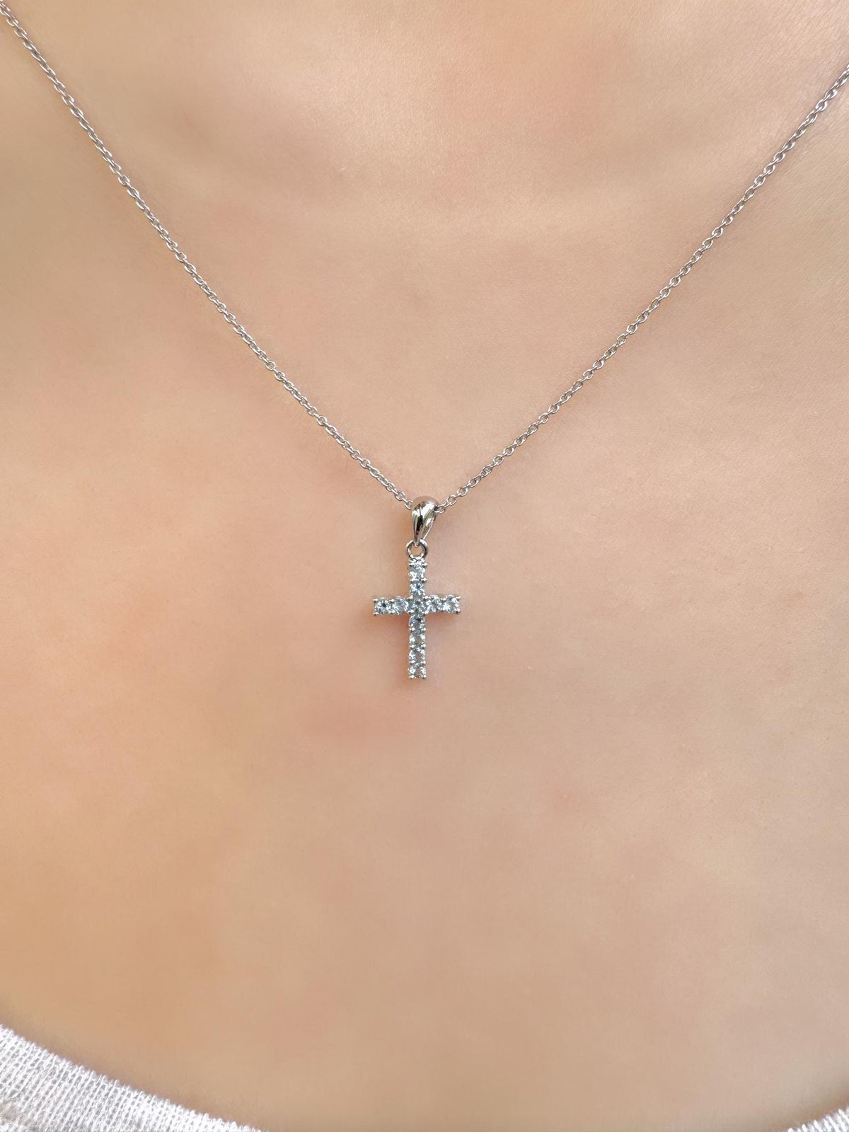 Genuine Aquamarine Cross Pendant (Mini) / 14K Solid Gold