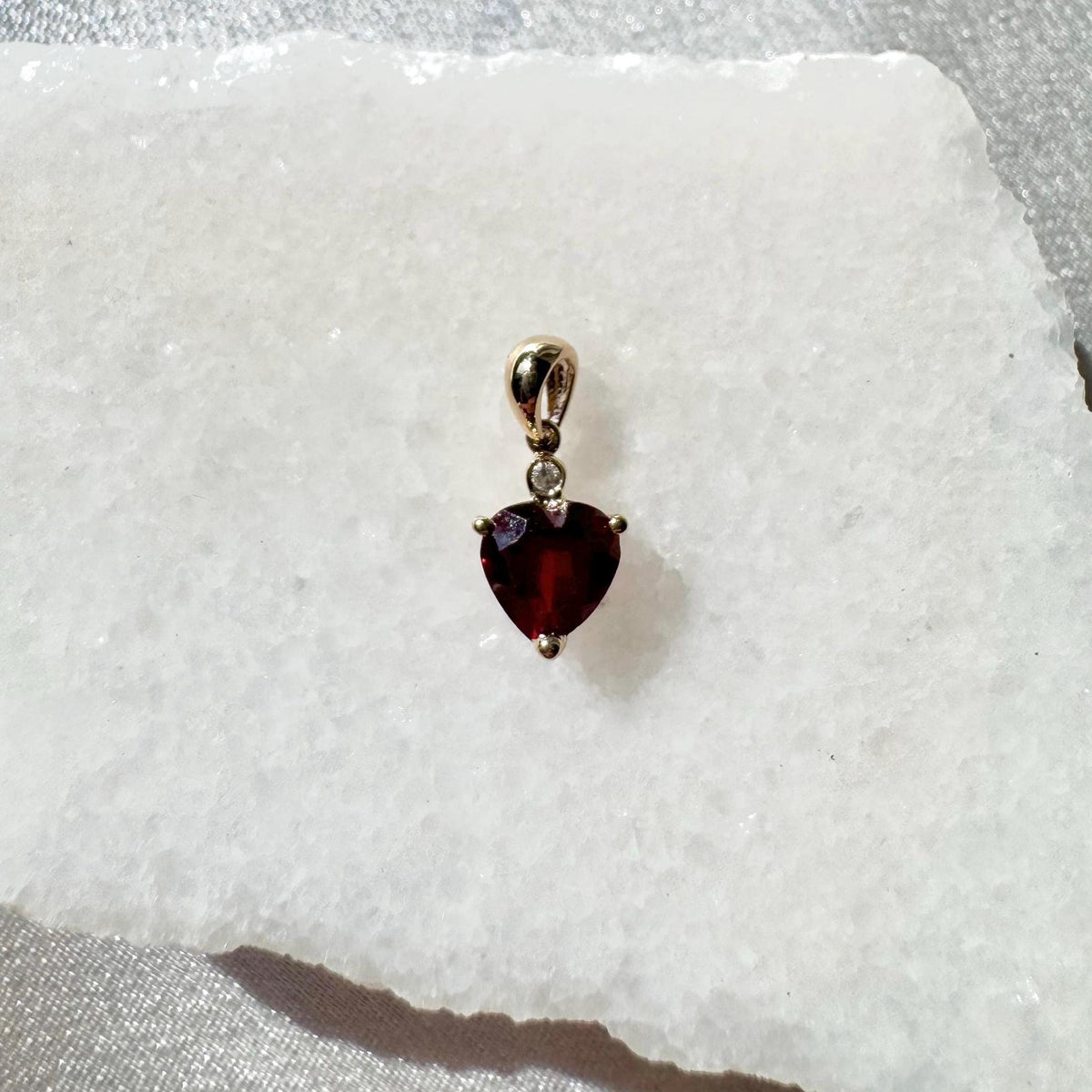 Genuine Garnet and Diamond Heart Pendant, 14k Solid Gold, January Birthstone, Gift for Her