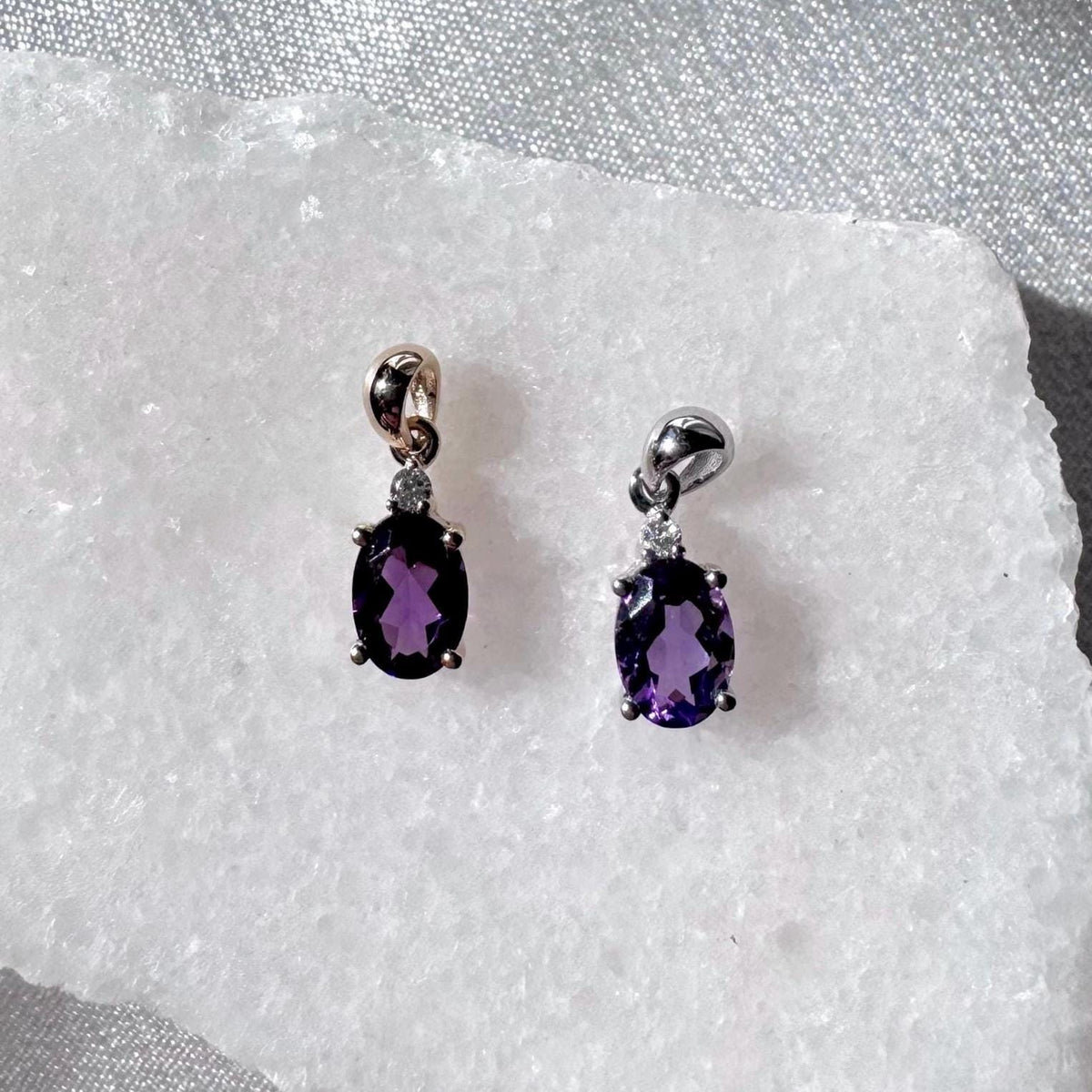 Genuine Amethyst and Diamond Oval Cut Pendant | 14k Solid Gold