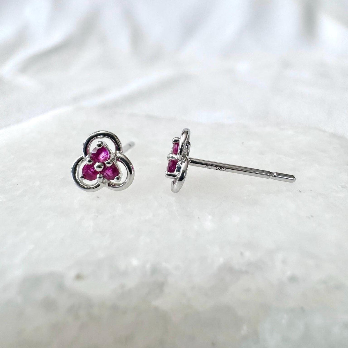 Genuine Ruby Trio Studs / 14k Solid Gold