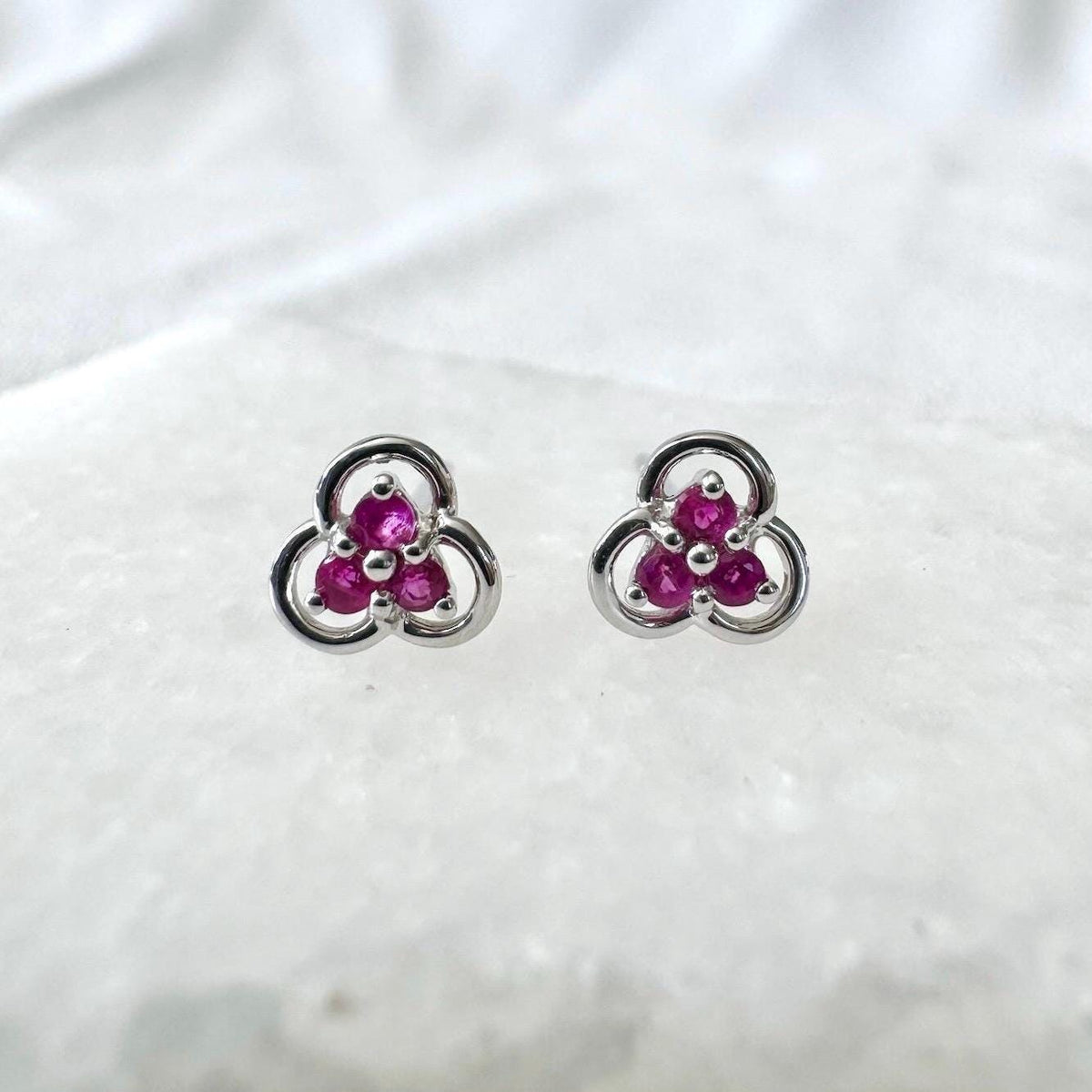 Genuine Ruby Trio Studs / 14k Solid Gold