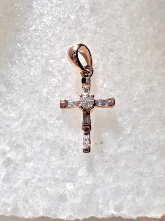 Genuine Diamond Baguette Cross Pendant (Mini) | 14K Solid Gold