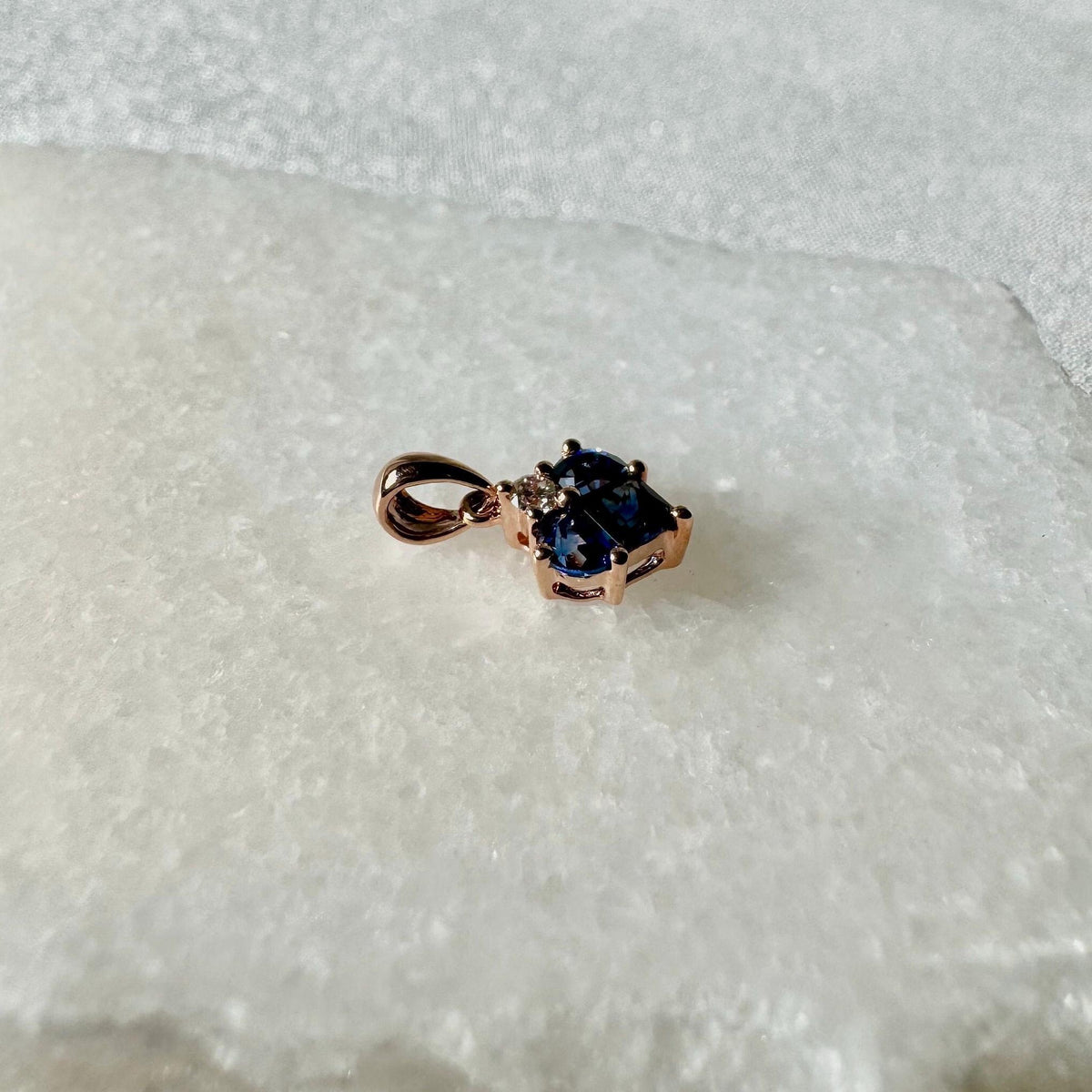 Genuine Sapphire and Diamond Heart Pendant, 14k Solid Gold, September Birthstone, Gift for Her