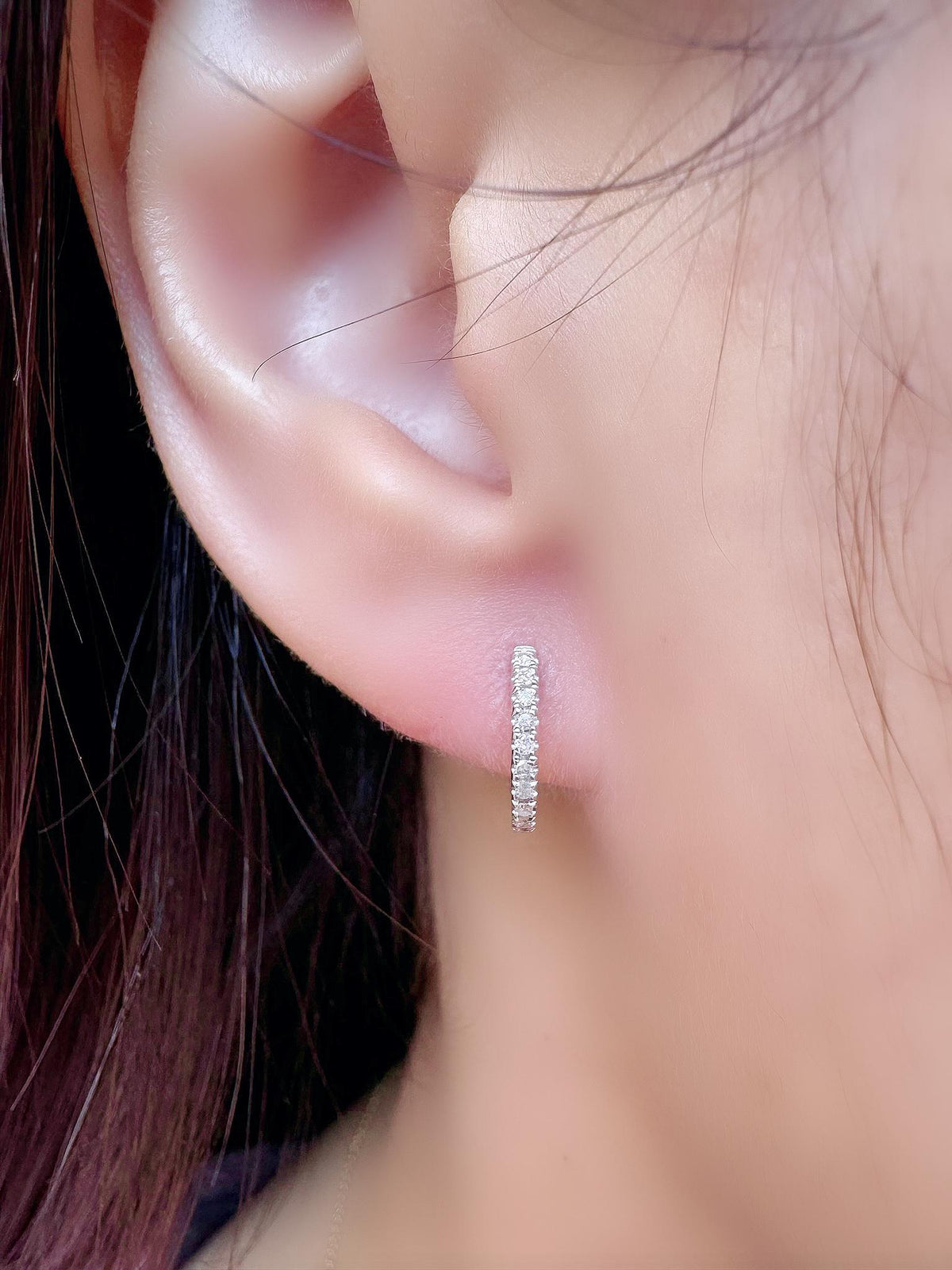 Genuine Diamond Mini Huggie Hoop Earrings, 14k Solid Gold, April Birthstone, Gift for Her