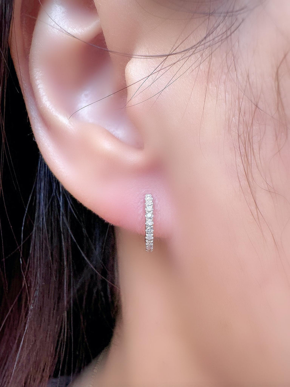 Genuine Diamond Mini Huggie Hoop Earrings, 14k Solid Gold, April Birthstone, Gift for Her