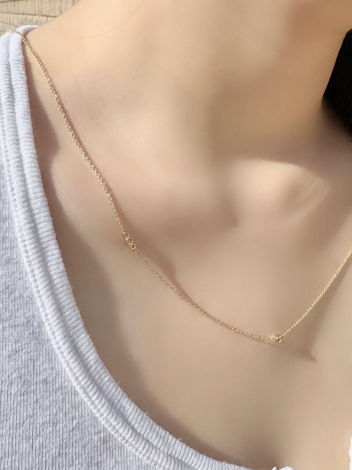 Genuine Diamond Bezel Necklace / 14k Solid Gold