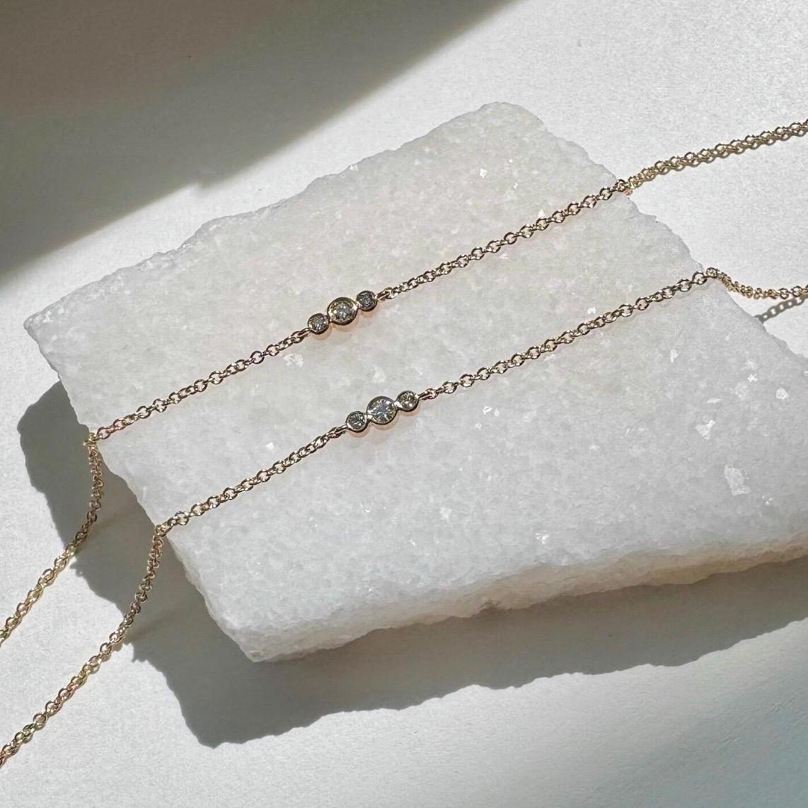 Genuine Diamond Bezel Necklace / 14k Solid Gold
