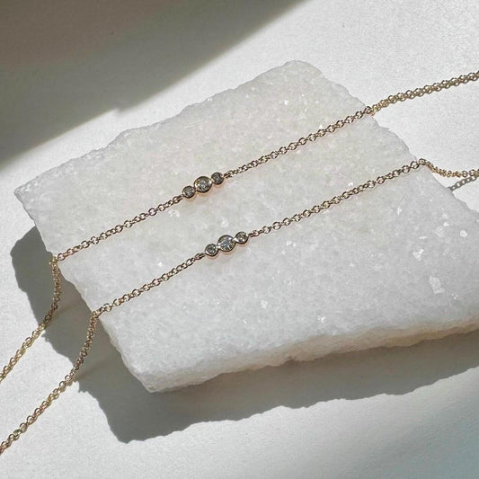 Genuine Diamond Bezel Necklace / 14k Solid Gold