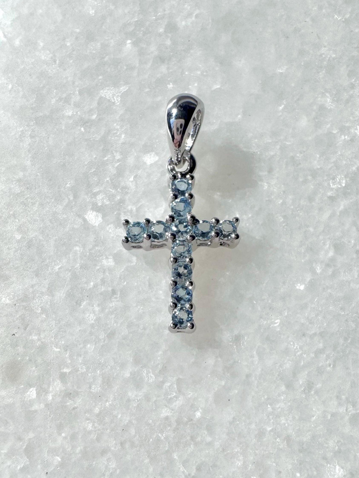 Genuine Aquamarine Cross Pendant (Mini) / 14K Solid Gold