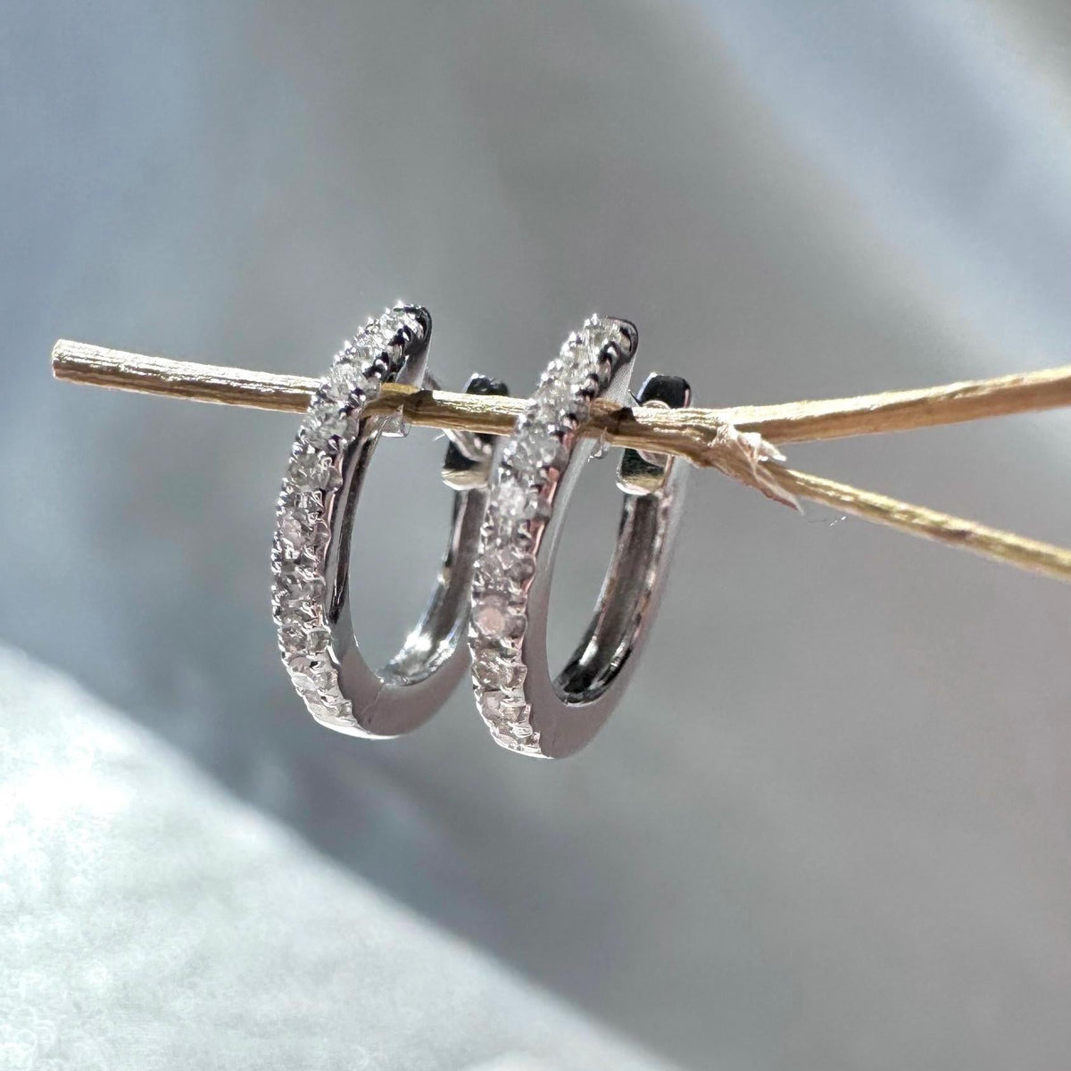 Genuine Diamond Mini Huggie Hoop Earrings, 14k Solid Gold, April Birthstone, Gift for Her