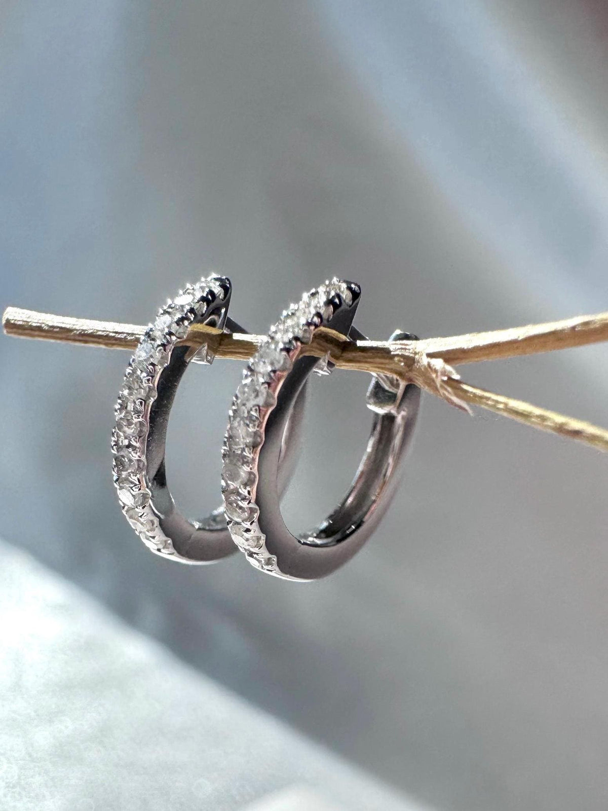 Genuine Diamond Mini Huggie Hoop Earrings, 14k Solid Gold, April Birthstone, Gift for Her