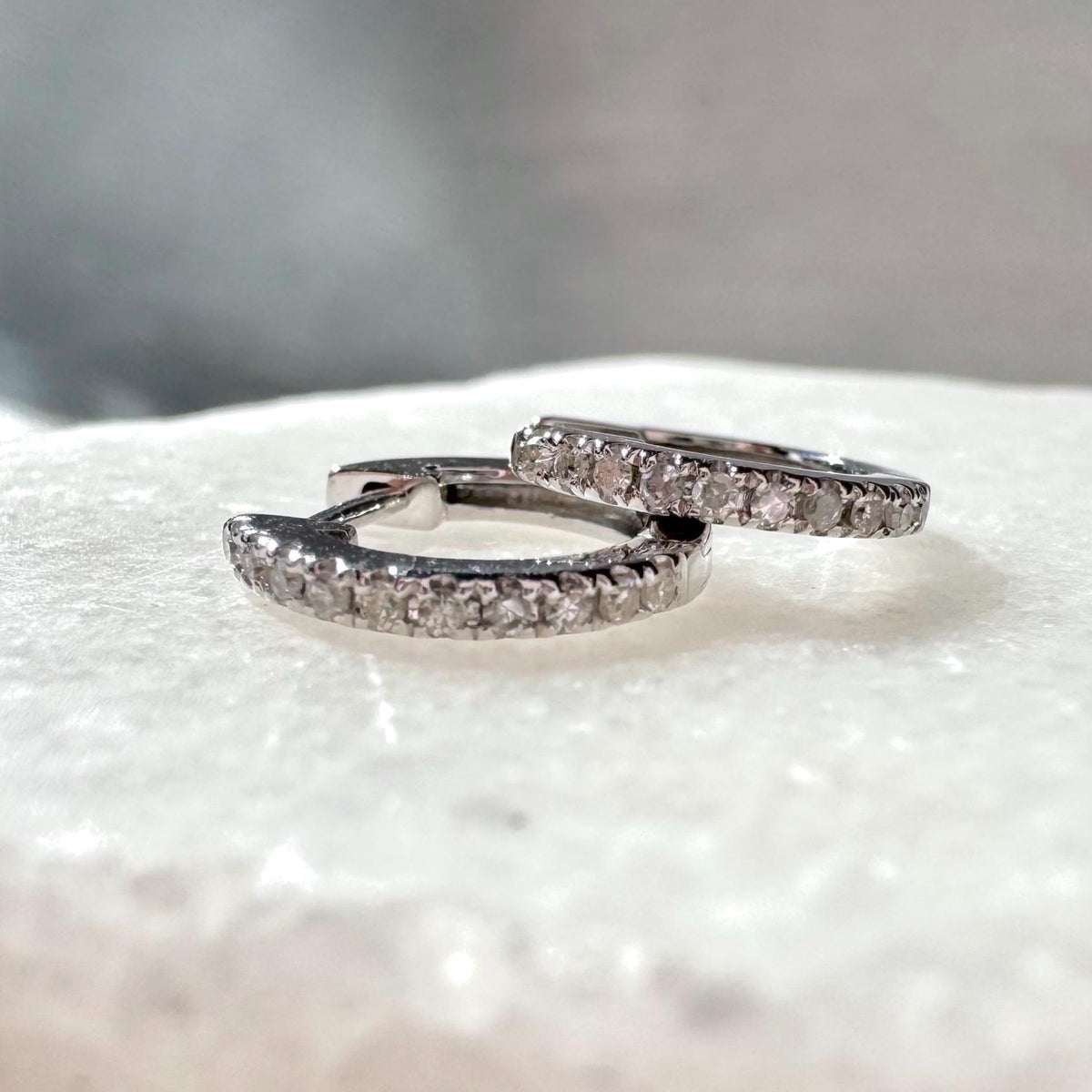 Genuine Diamond Mini Huggie Hoop Earrings, 14k Solid Gold, April Birthstone, Gift for Her