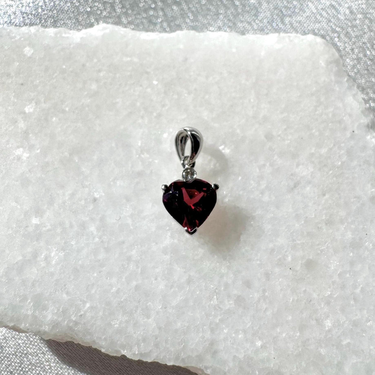 Genuine Garnet and Diamond Heart Pendant, 14k Solid Gold, January Birthstone, Gift for Her