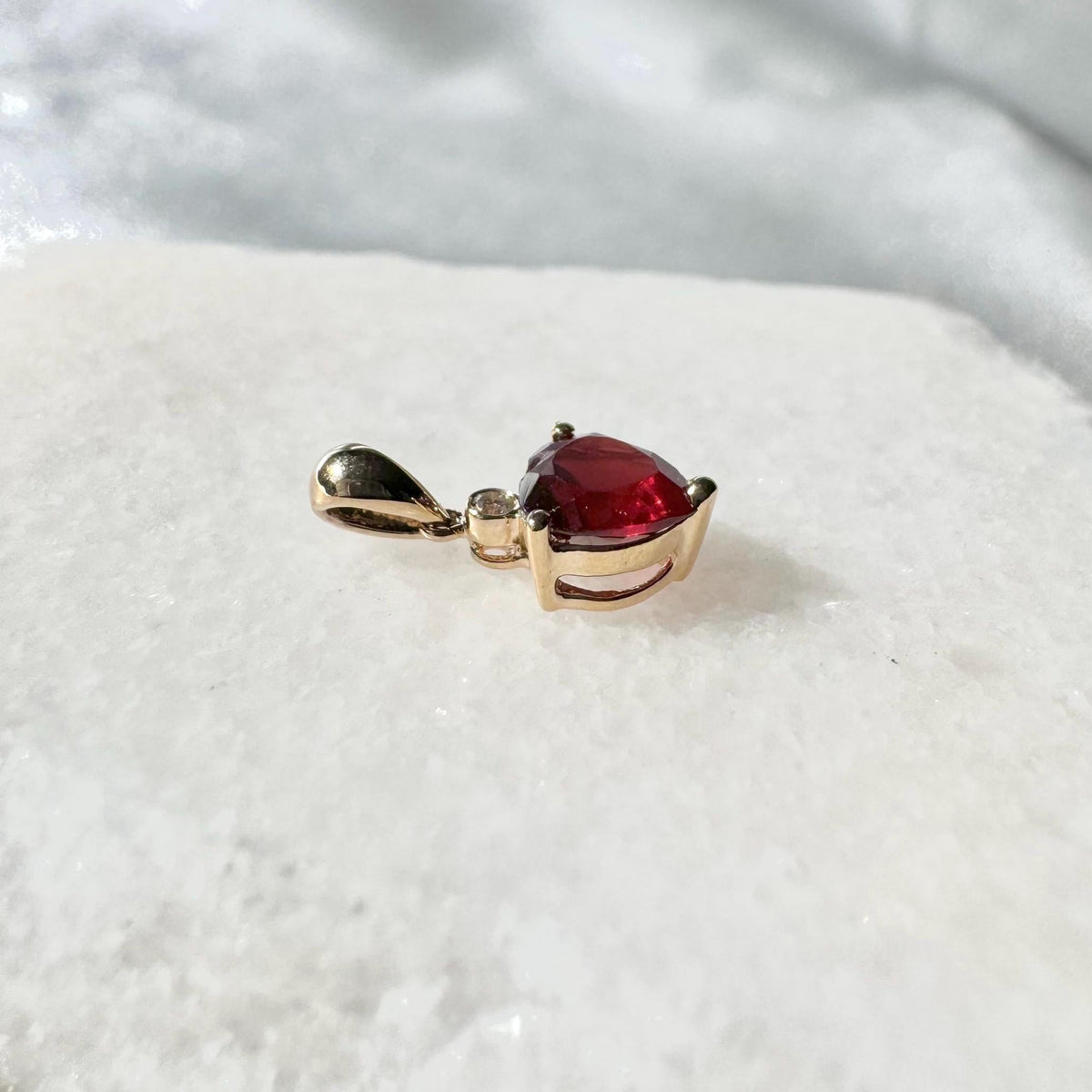 Genuine Garnet and Diamond Heart Pendant, 14k Solid Gold, January Birthstone, Gift for Her