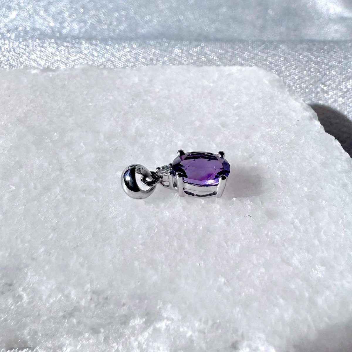 Genuine Amethyst and Diamond Oval Cut Pendant | 14k Solid Gold