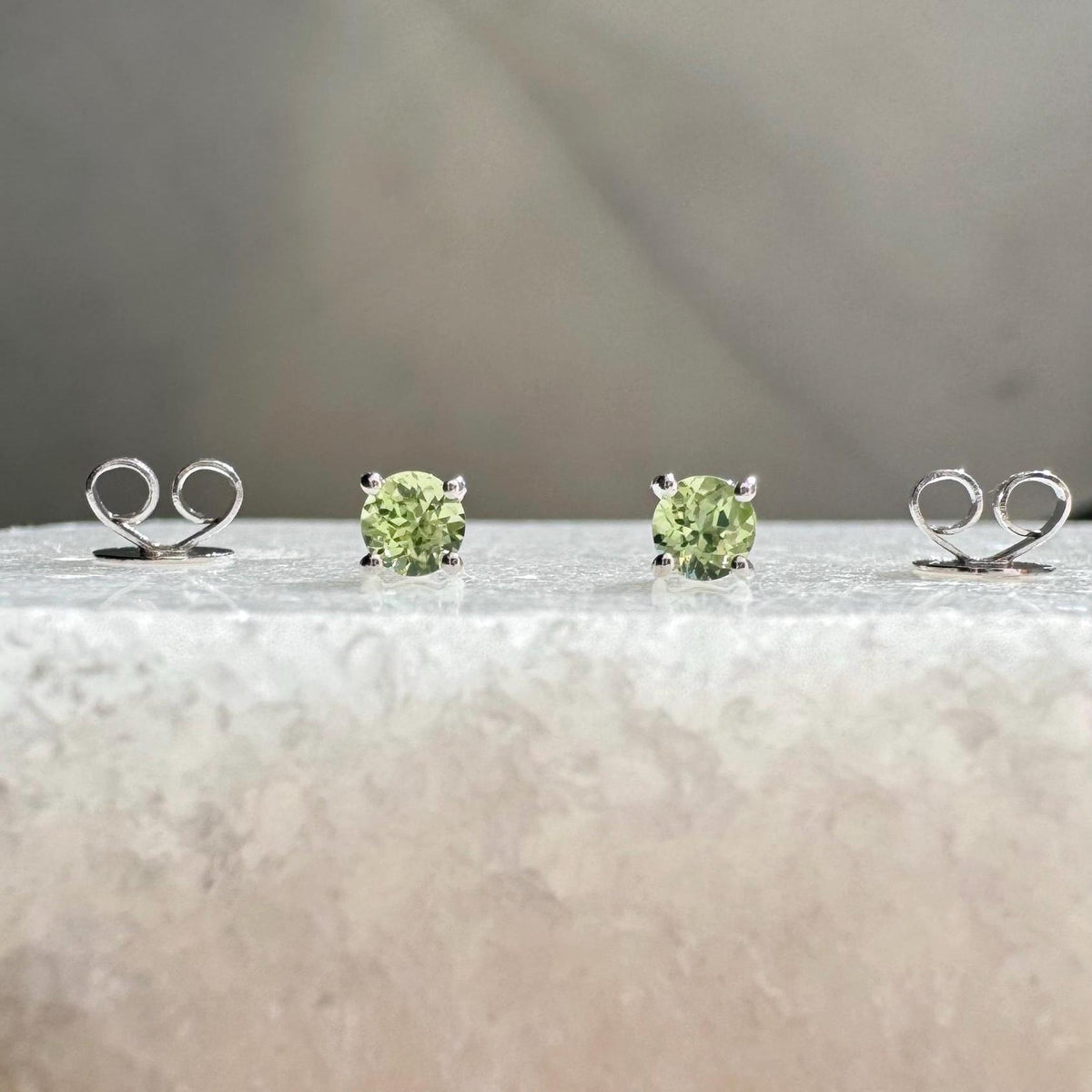 Genuine Peridot 3 mm Round Cut Solitaire Stud Earrings / 14k Solid Gold