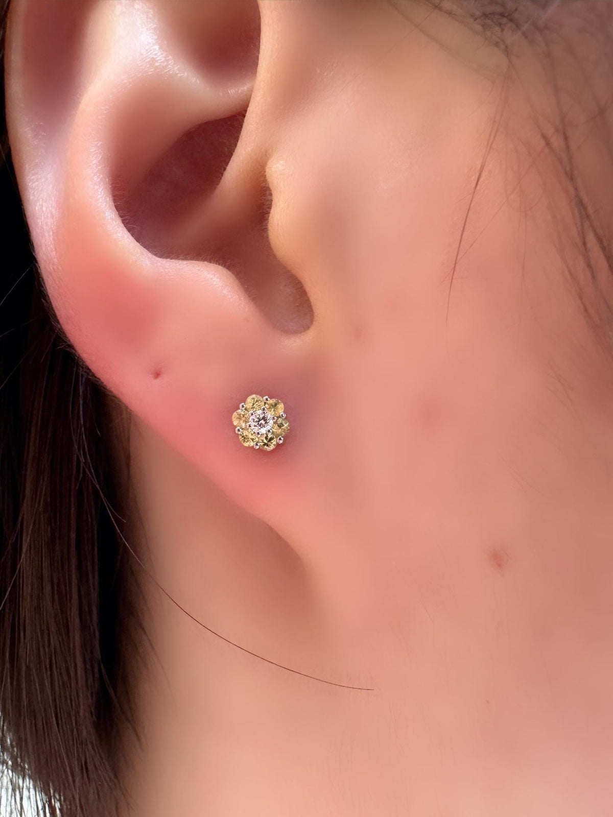 Genuine Yellow Sapphire Diamond Flower Stud Earrings, 18k or 14k Solid Gold, September Birthstone