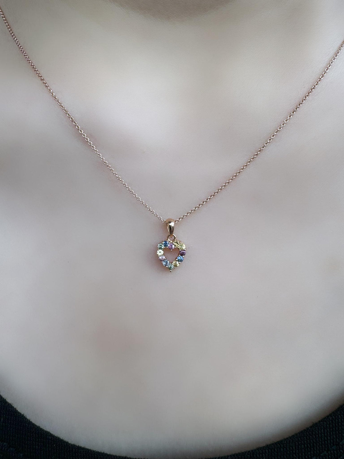 Genuine Rainbow Sapphire Heart Pendant | 14k Solid Gold