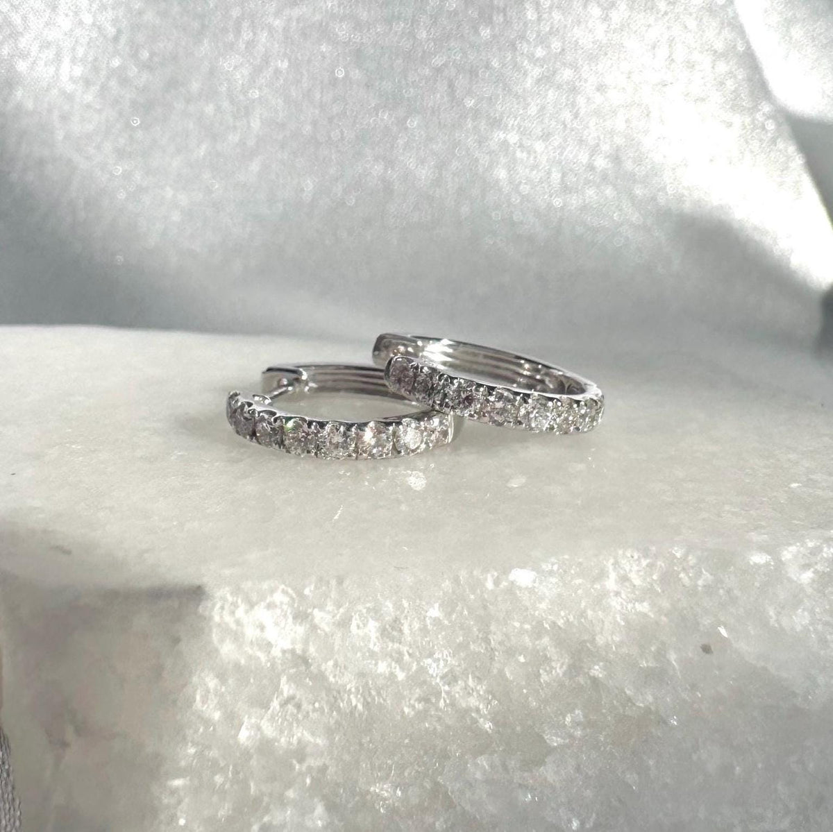 Genuine Diamond Round Cut Huggie Hoop Earrings, 18k Solid Gold, April Birthstone, Gift for Her