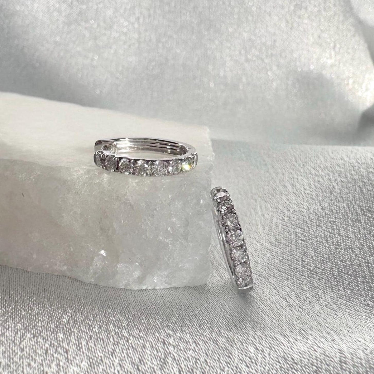 Genuine Diamond Round Cut Huggie Hoop Earrings, 18k Solid Gold, April Birthstone, Gift for Her