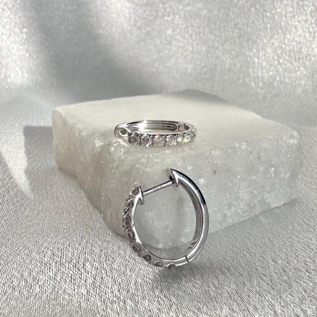 Genuine Diamond Round Cut Huggie Hoop Earrings, 18k Solid Gold, April Birthstone, Gift for Her
