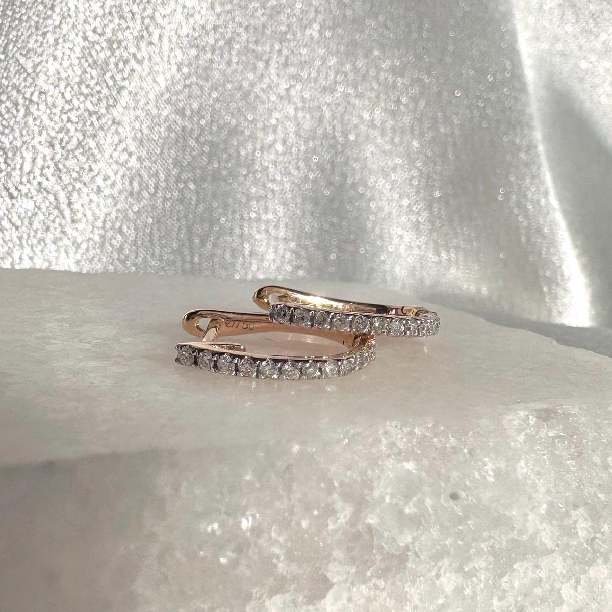 Genuine Dainty Diamond Latchback Hoop Earrings, 18k Solid Gold, April Birthstone Gift
