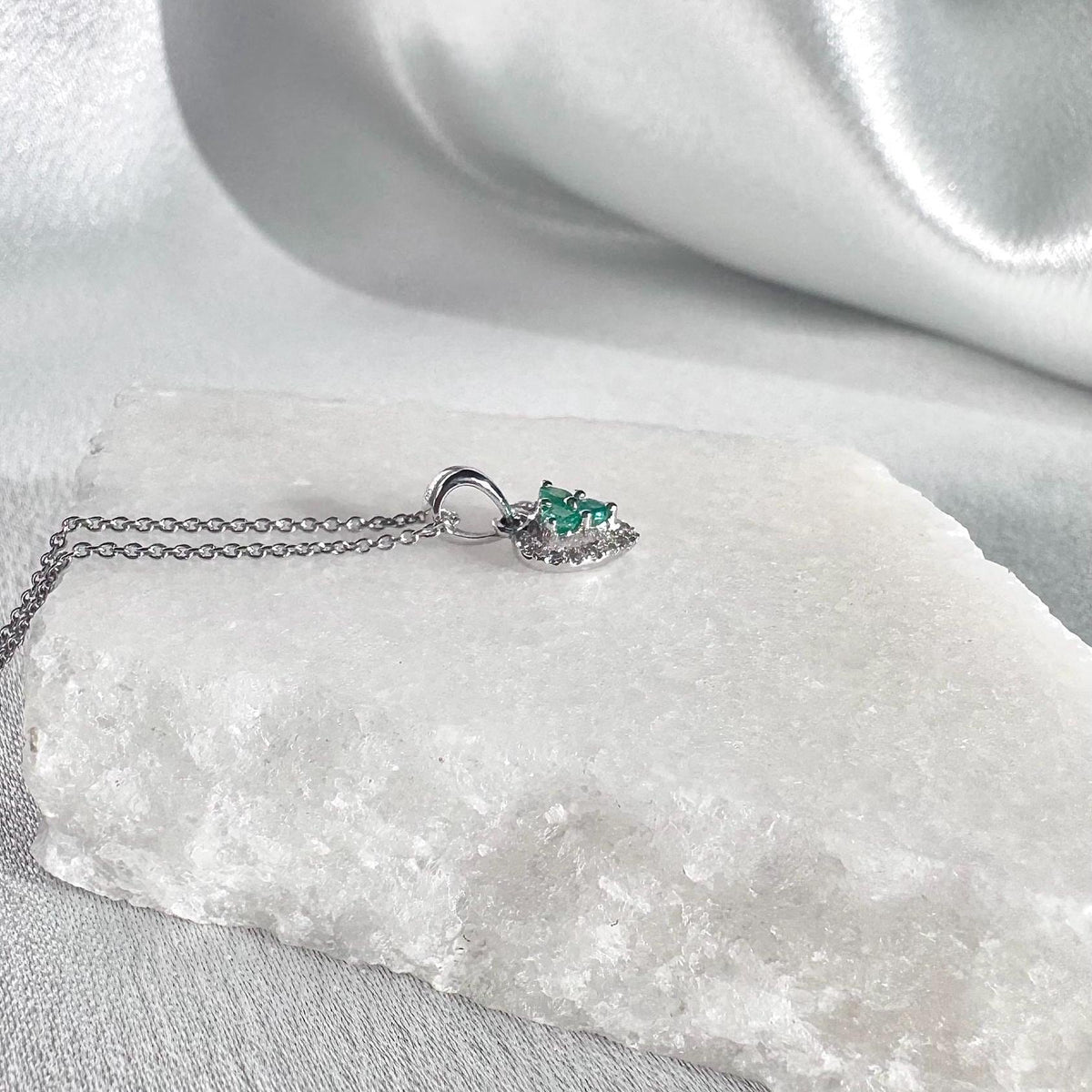 Genuine Emerald and Diamond Heart Halo Pendant, 14k Solid Gold, May Birthstone, Gift for Her