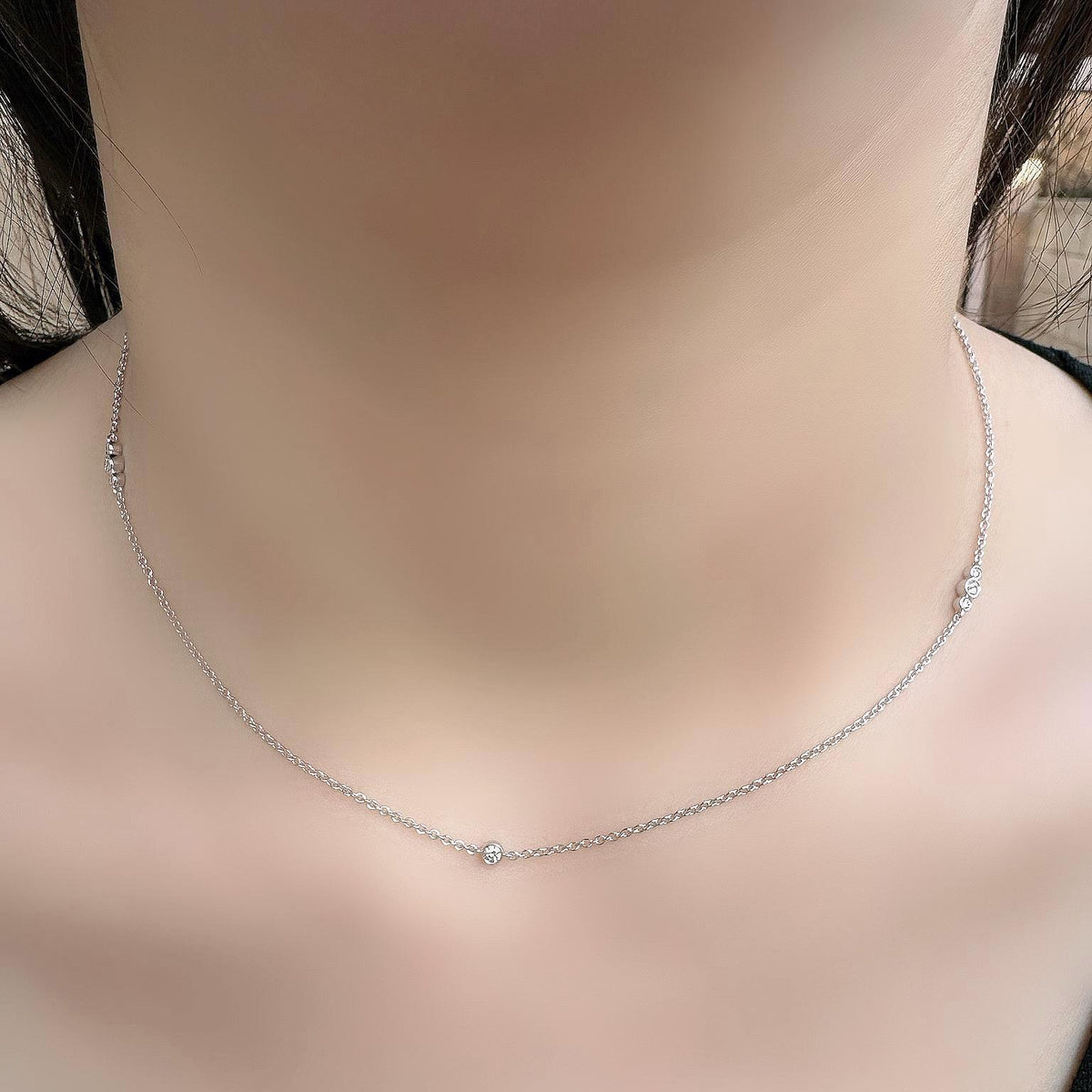 Genuine Diamond Bezel Necklace / 14k Solid Gold