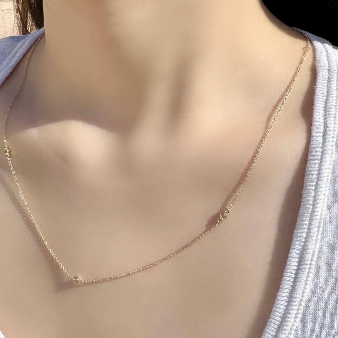 Genuine Diamond Bezel Necklace / 14k Solid Gold
