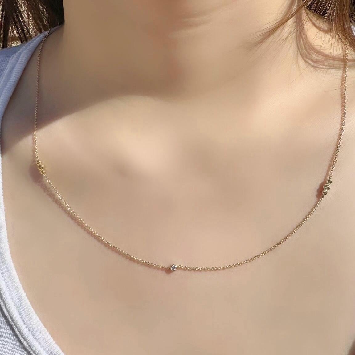 Genuine Diamond Bezel Necklace / 14k Solid Gold