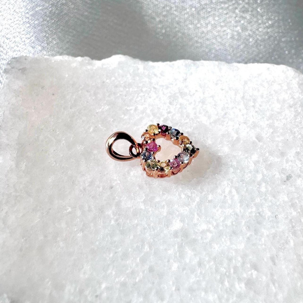 Genuine Rainbow Sapphire Heart Pendant | 14k Solid Gold