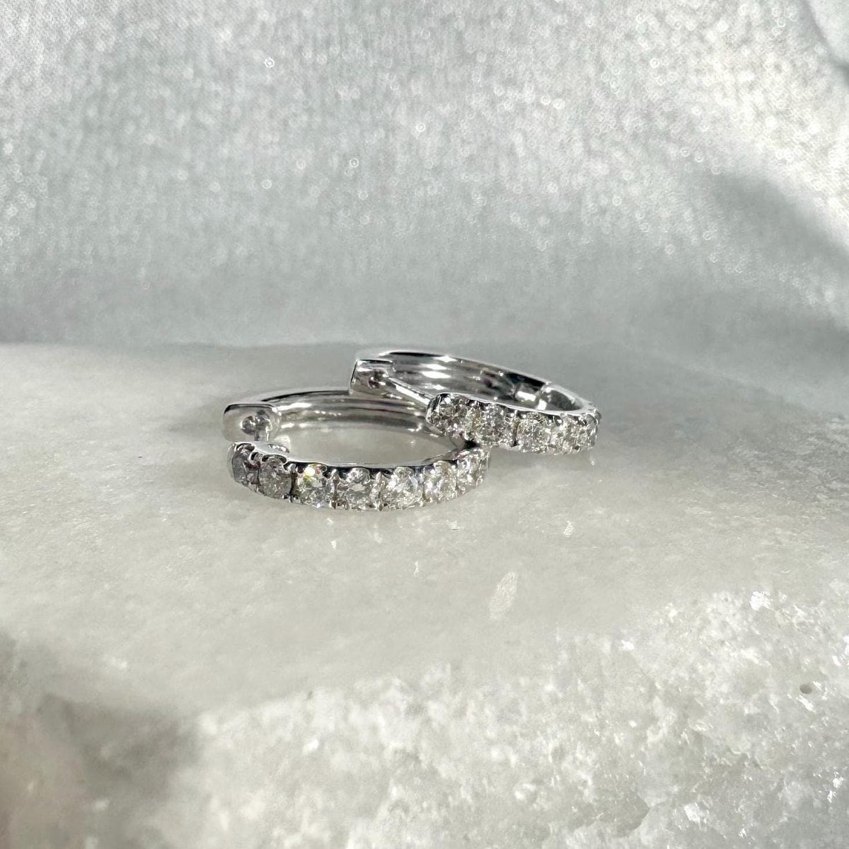 Genuine Diamond Round Cut Huggie Hoop Earrings, 18k Solid Gold, April Birthstone, Gift for Her