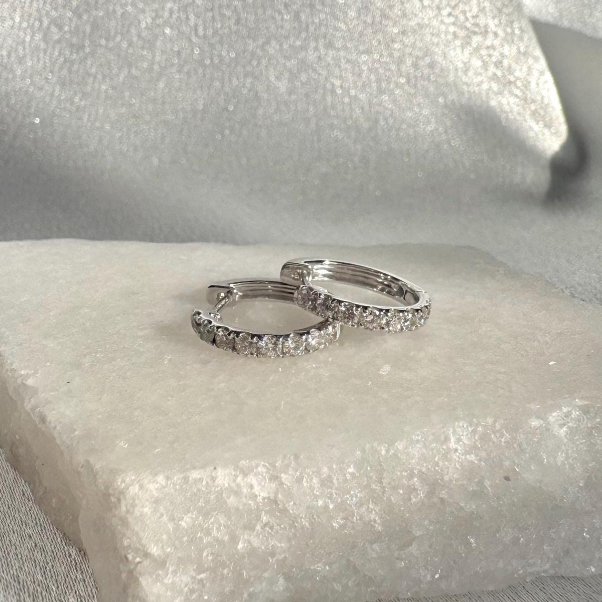 Genuine Diamond Round Cut Huggie Hoop Earrings, 18k Solid Gold, April Birthstone, Gift for Her