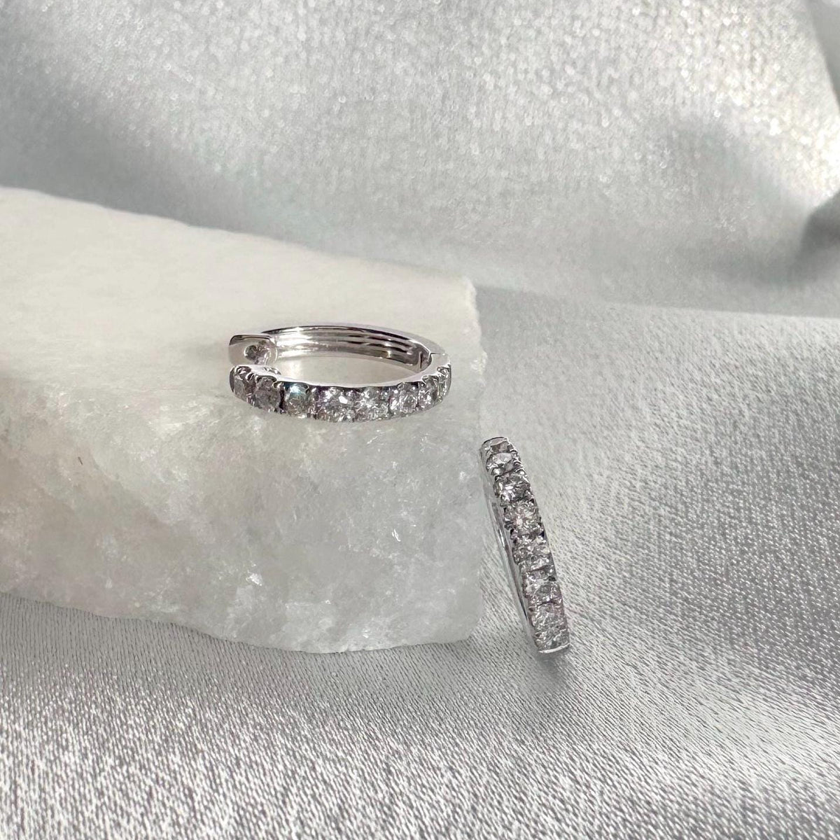 Genuine Diamond Round Cut Huggie Hoop Earrings, 18k Solid Gold, April Birthstone, Gift for Her