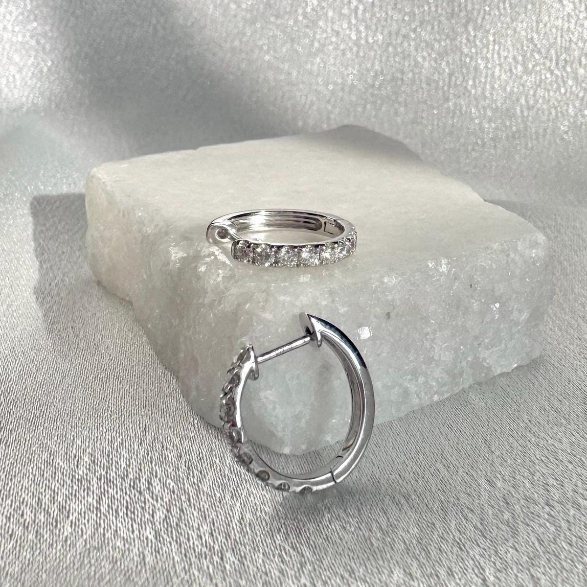 Genuine Diamond Round Cut Huggie Hoop Earrings, 18k Solid Gold, April Birthstone, Gift for Her