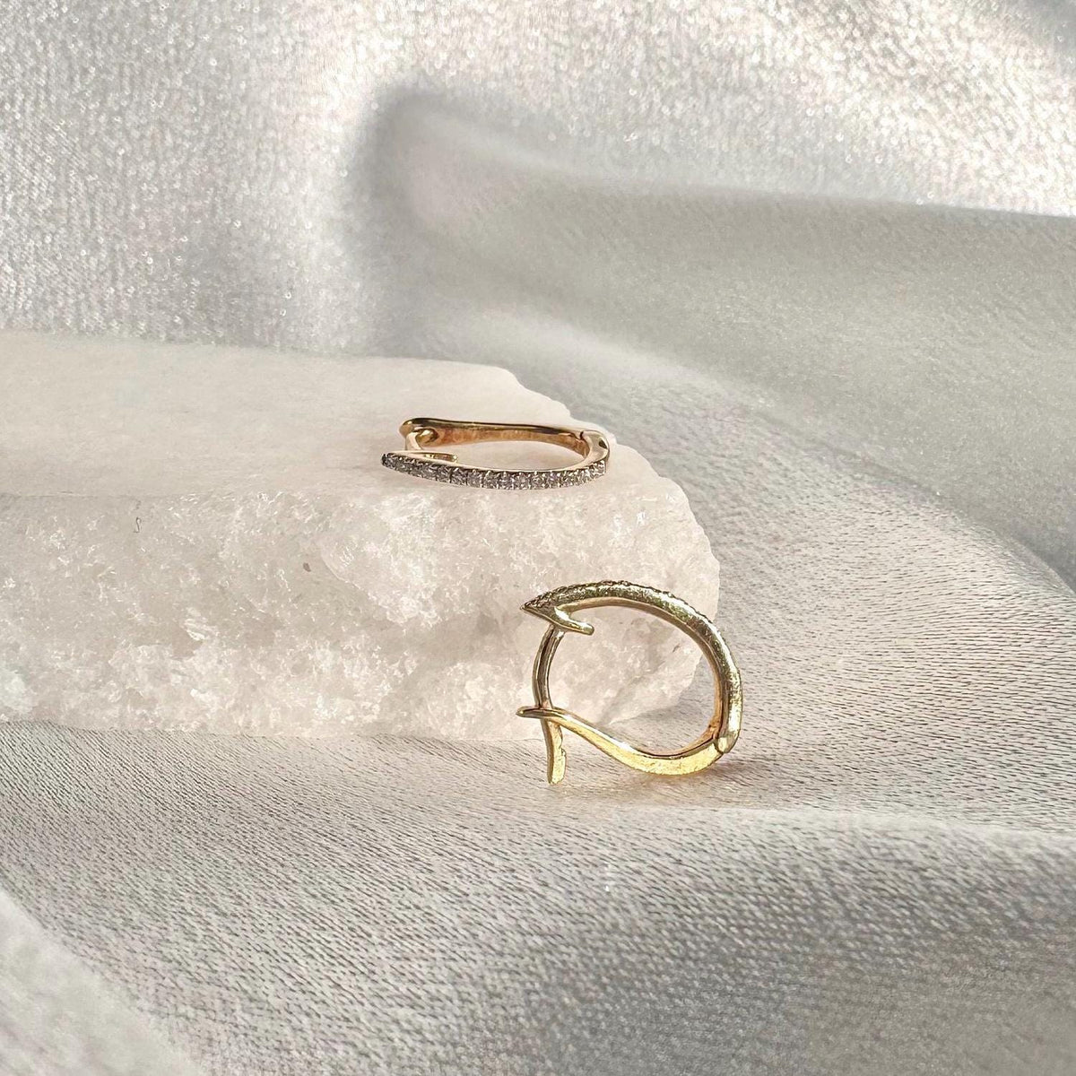 Genuine Dainty Diamond Latchback Hoop Earrings, 18k Solid Gold, April Birthstone Gift
