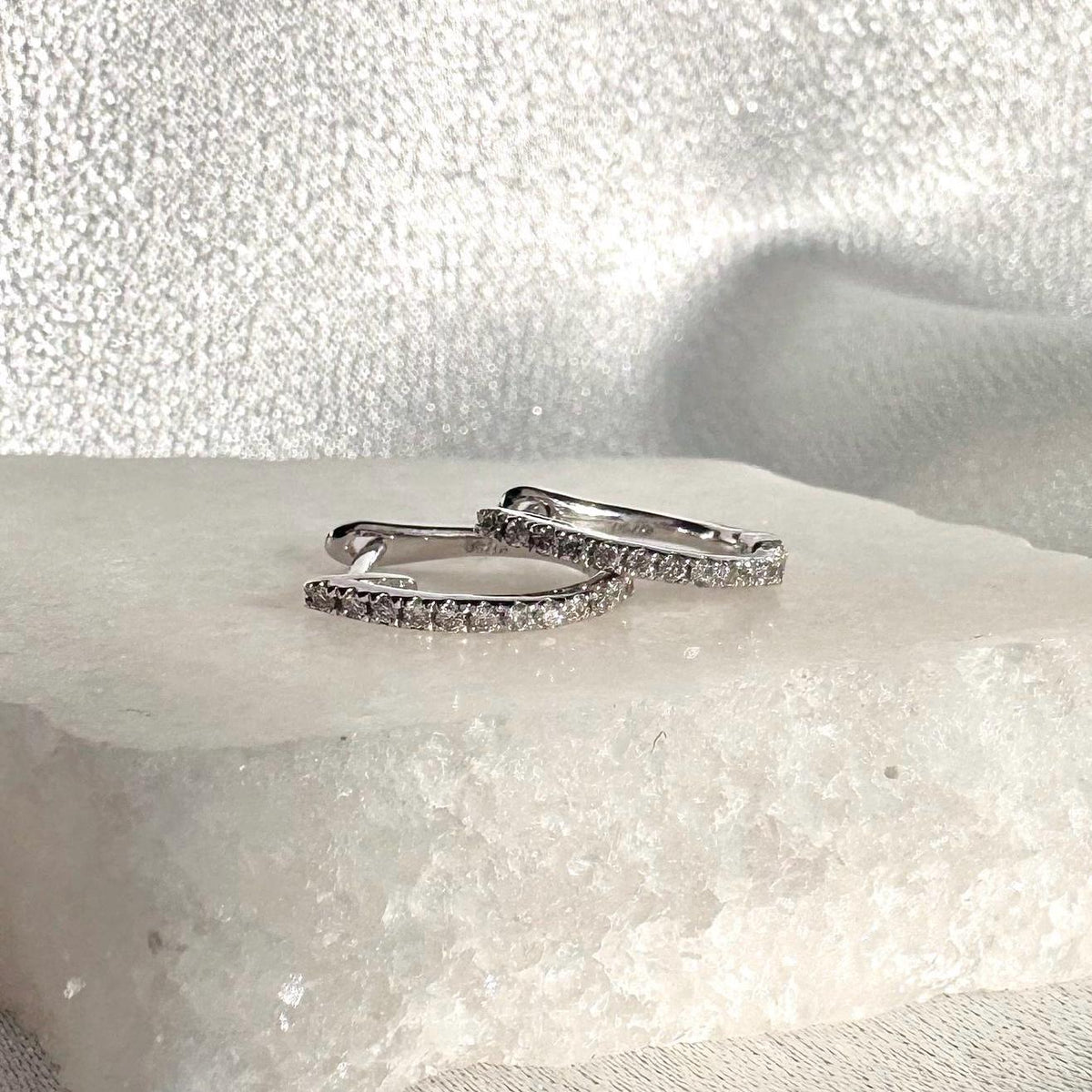 Genuine Dainty Diamond Latchback Hoop Earrings, 18k Solid Gold, April Birthstone Gift