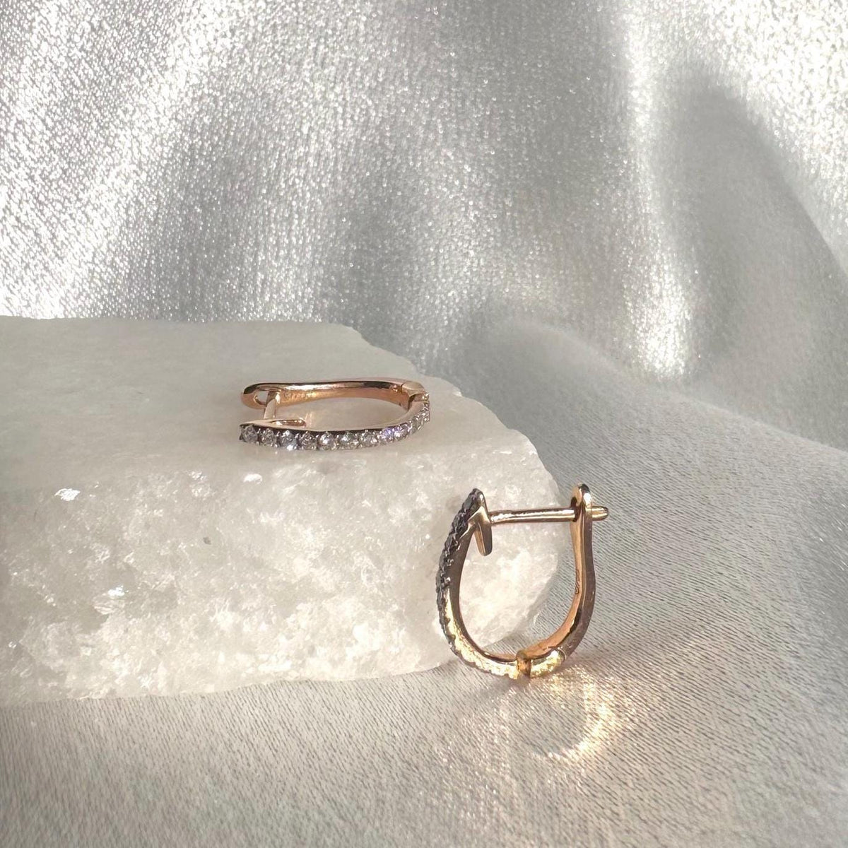 Genuine Dainty Diamond Latchback Hoop Earrings, 18k Solid Gold, April Birthstone Gift