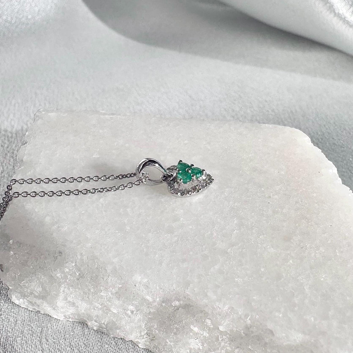Genuine Emerald and Diamond Heart Halo Pendant, 14k Solid Gold, May Birthstone, Gift for Her