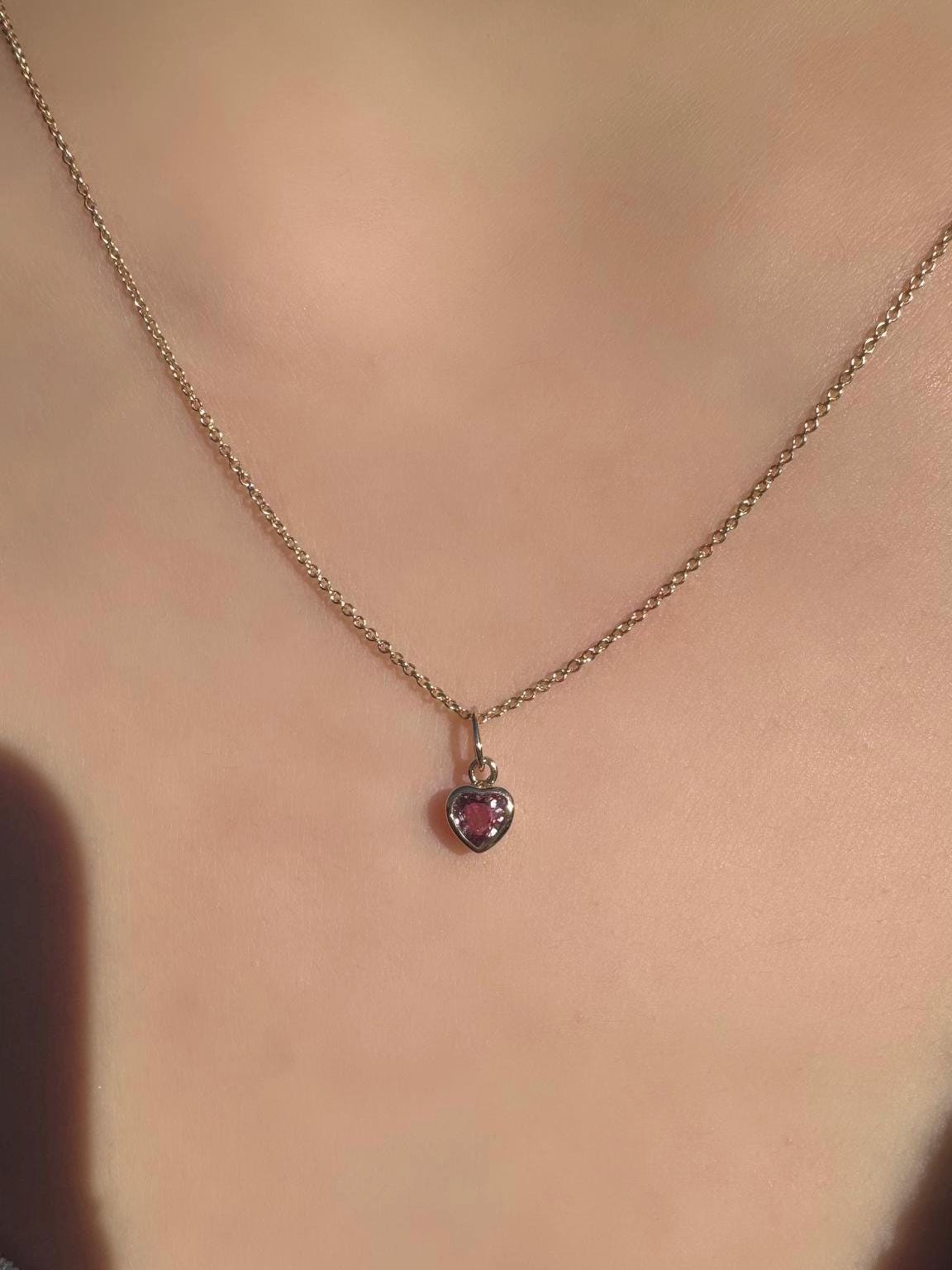 Genuine Purple Sapphire Heart Bezel Pendant (Mini) | 14k Solid Gold