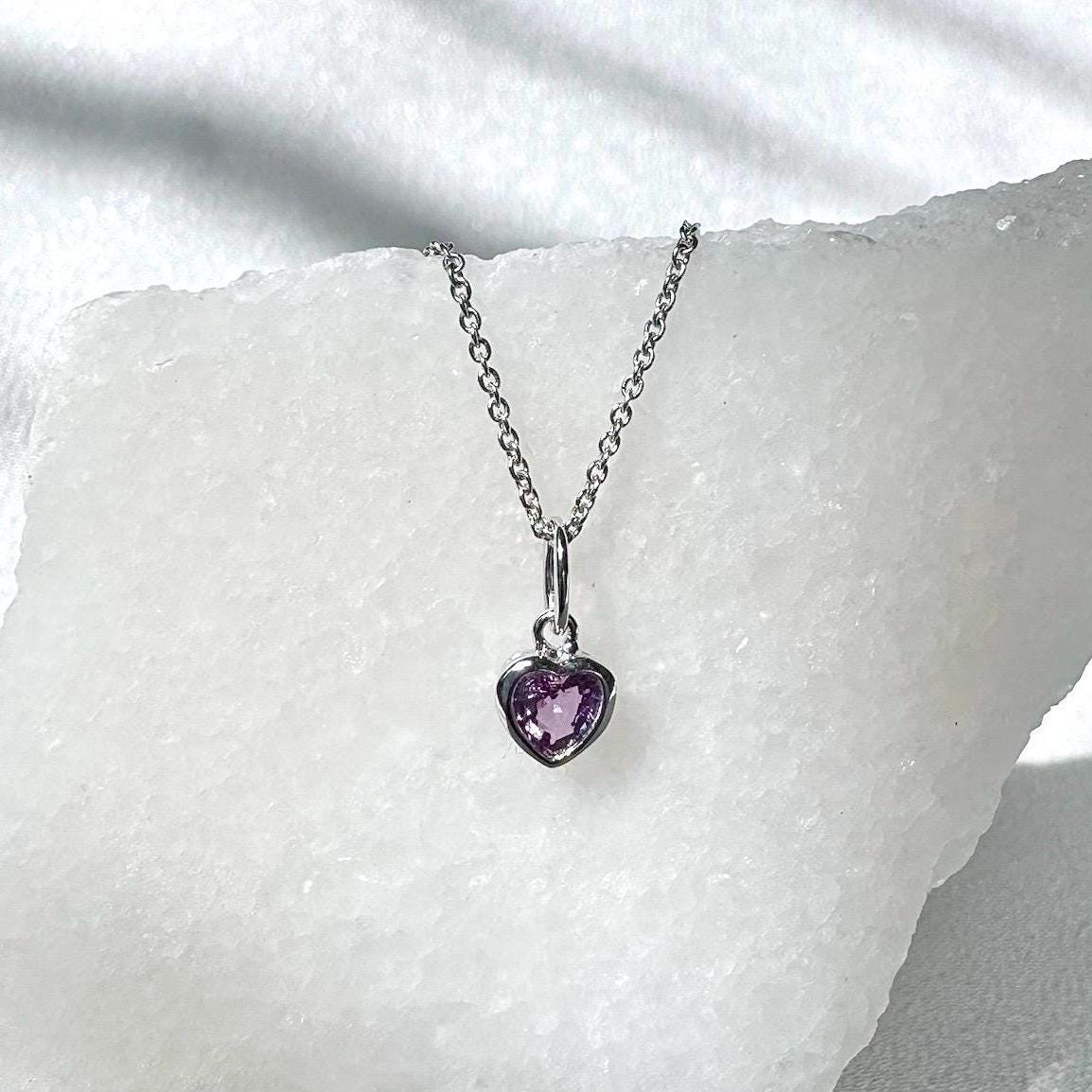 Genuine Purple Sapphire Heart Bezel Pendant (Mini) | 14k Solid Gold