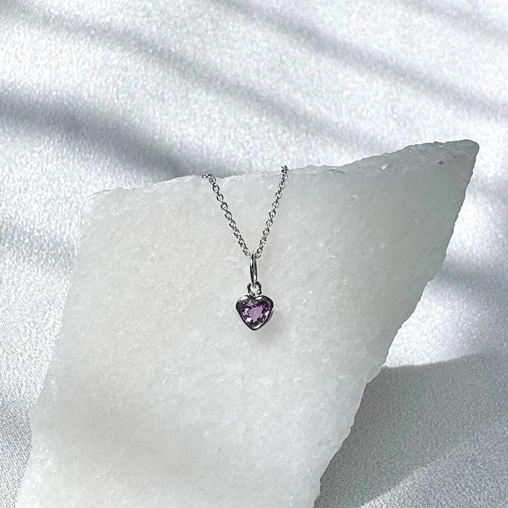 Genuine Purple Sapphire Heart Bezel Pendant (Mini) | 14k Solid Gold