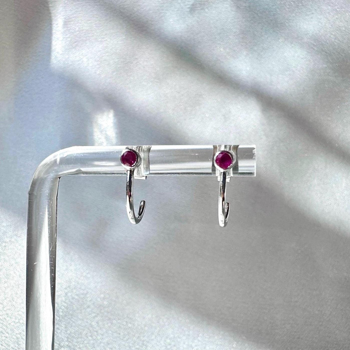 14k Solid White Gold Ruby Bezel Studs, July Birthstone