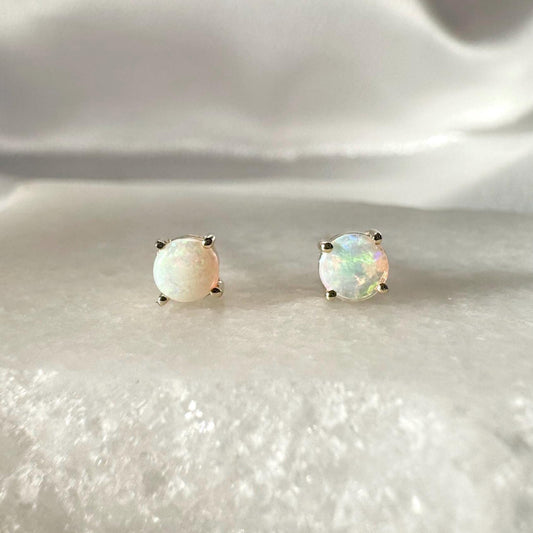 Genuine 4mm Opal Studs / 14k Solid Yellow Gold