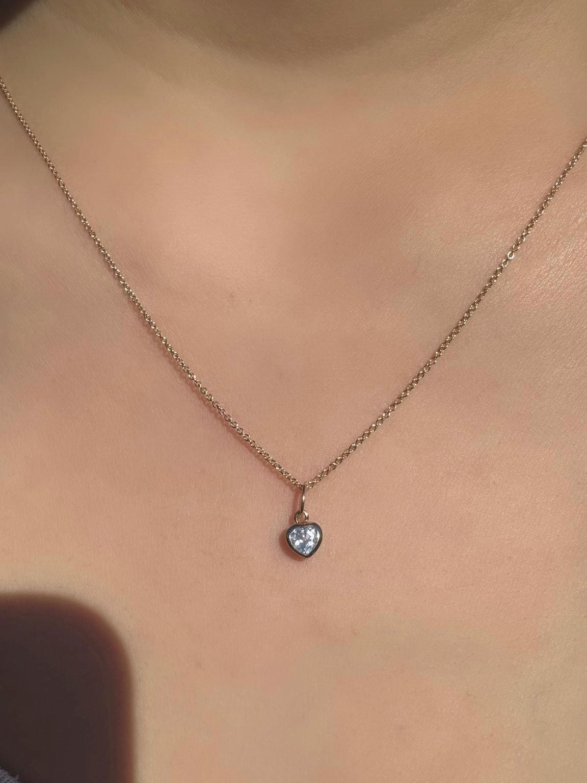 Genuine Sapphire Heart Bezel Pendant (Mini) | 14k Solid Gold