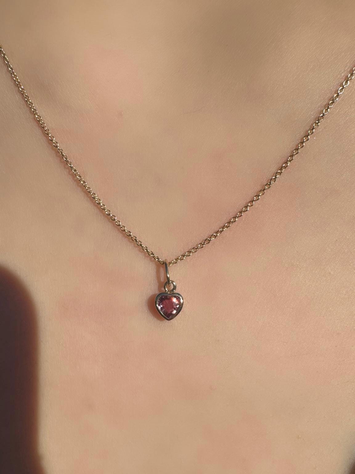 Genuine Purple Sapphire Heart Bezel Pendant (Mini) | 14k Solid Gold