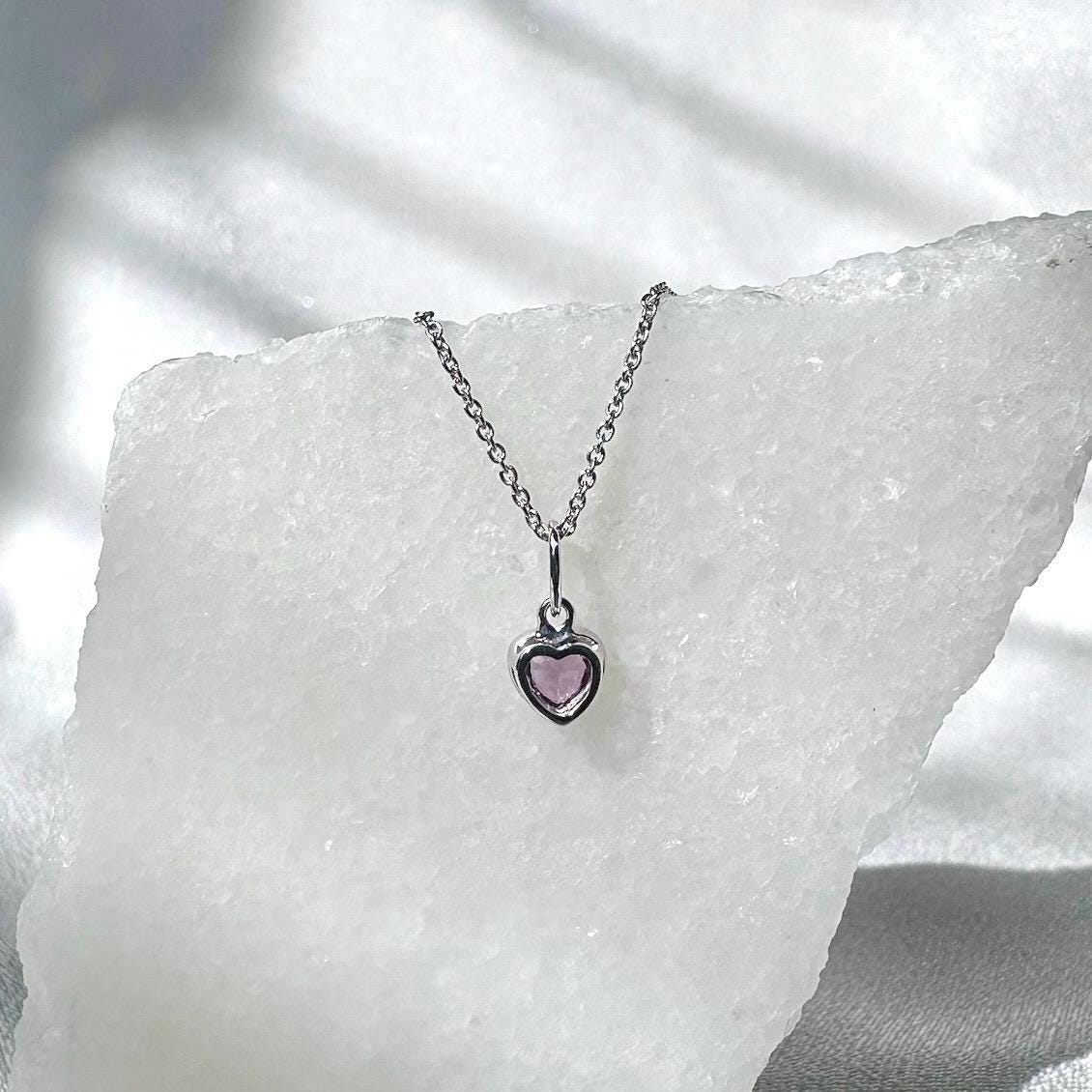 Genuine Purple Sapphire Heart Bezel Pendant (Mini) | 14k Solid Gold